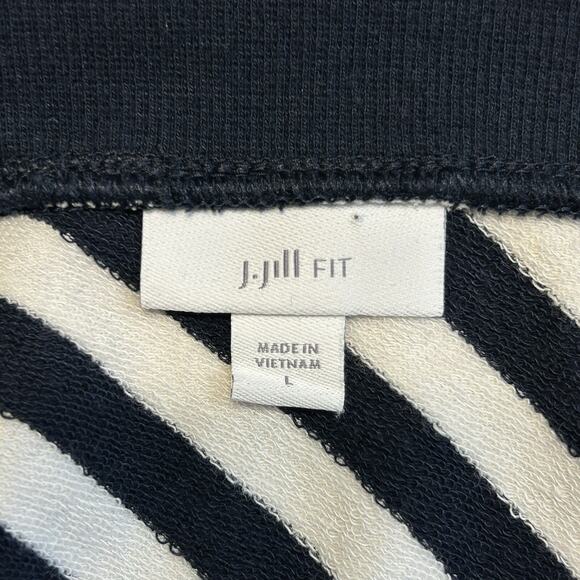 J. JILL FIT Sz L Striped Nautical Knit Navy Blue White‎ 3/4 Sleeve Double V Neck - Picture 4 of 4